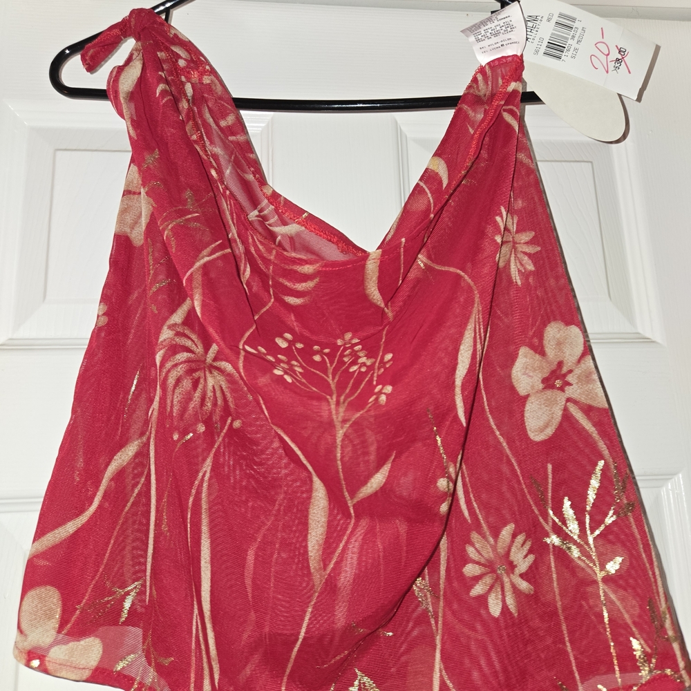 Red Floral Draped Skirt Cover up